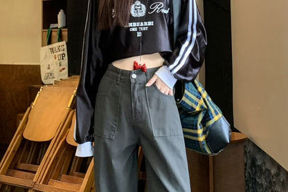 Mid Rise Plain Baggy Cargo Pants