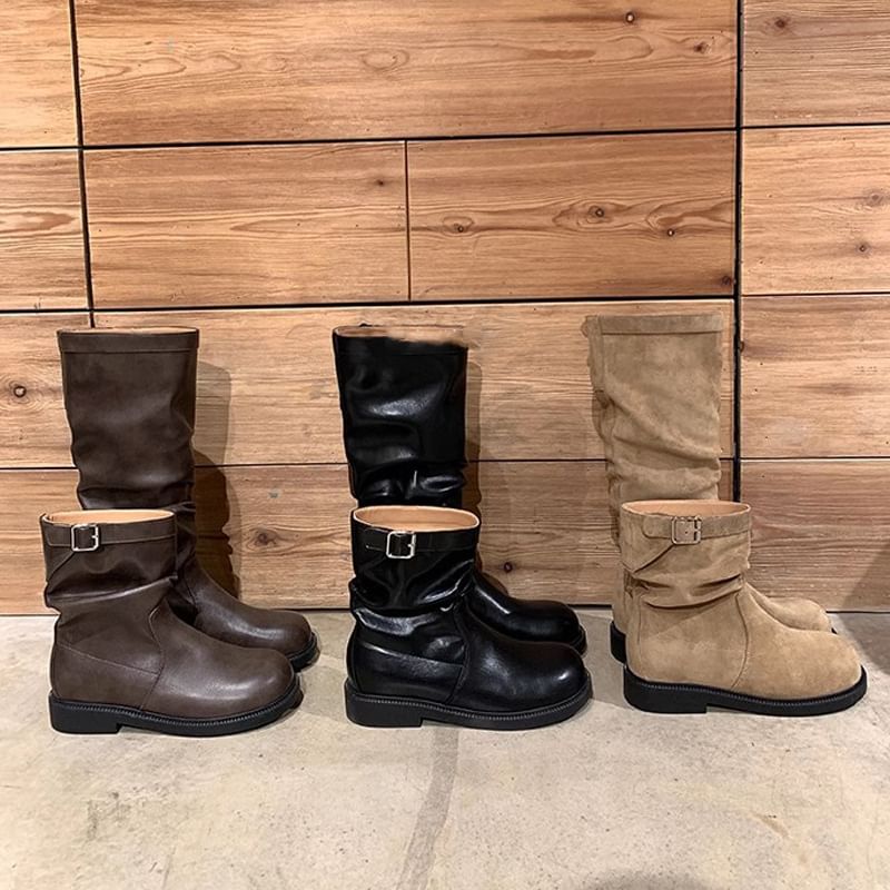 Plain Buckled Mid Calf Boots / Tall Boots