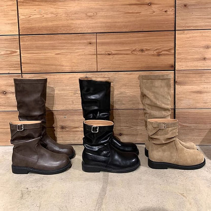 Plain Buckled Mid Calf Boots / Tall Boots