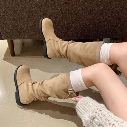 Plain Buckled Mid Calf Boots / Tall Boots
