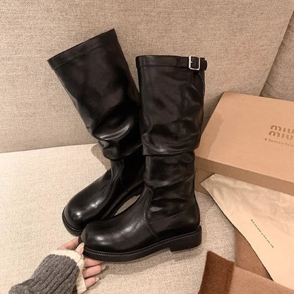 Plain Buckled Mid Calf Boots / Tall Boots