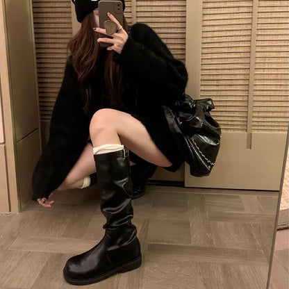 Plain Buckled Mid Calf Boots / Tall Boots