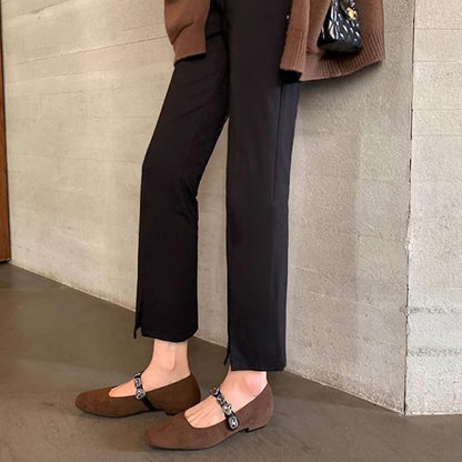 Faux Leather Heart Buckled Flats