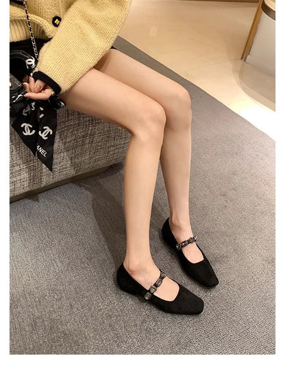 Faux Leather Heart Buckled Flats