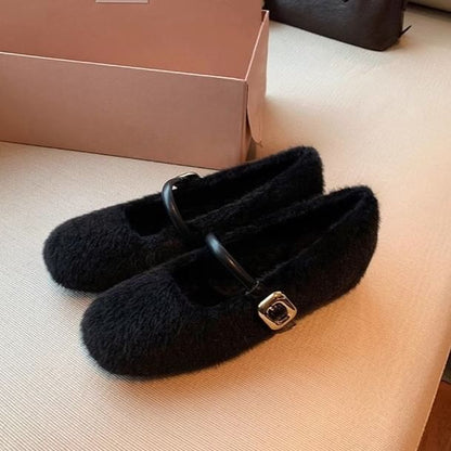 Plain Fluffy Mary Jane Shoes