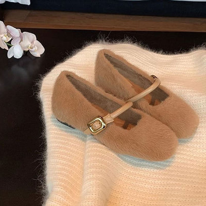 Plain Fluffy Mary Jane Shoes