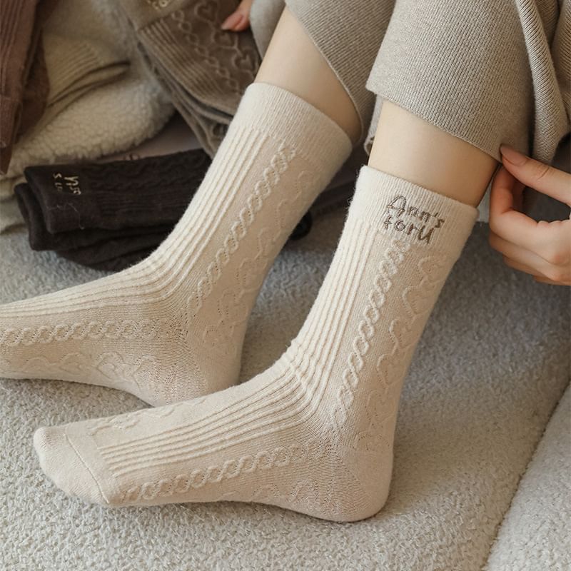 Letter Embroidered Crew Socks