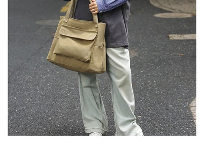 Flap Tote Pocket Canvas Bag Plain