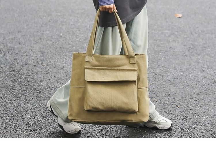 Flap Tote Pocket Canvas Bag Plain