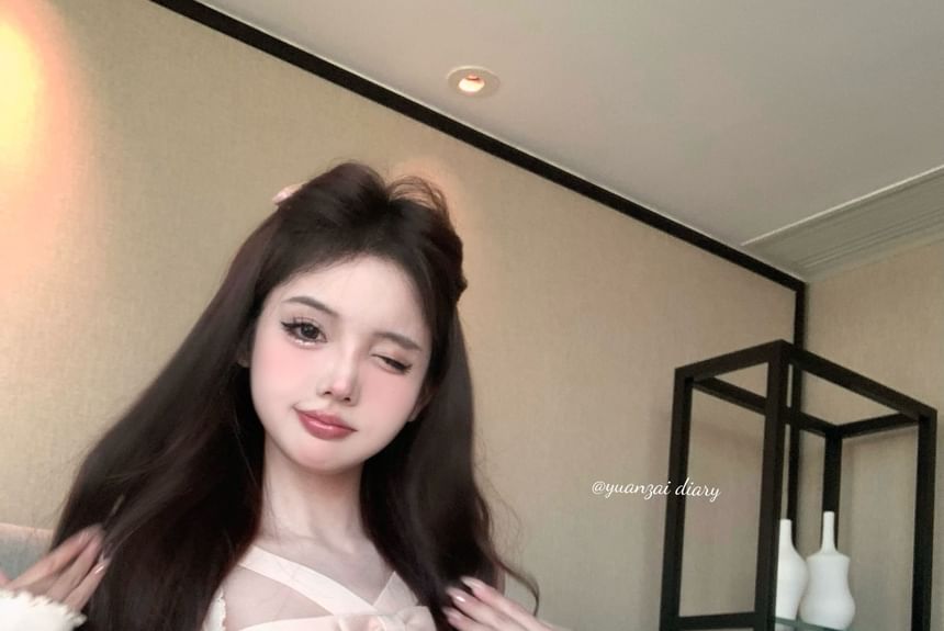 Bowknot Ribbed Knit Cami Top / Ruffle Trim Cardigan / Mid Waist Plain Lace Mini A-Line Skirt