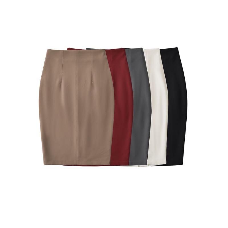 Elevated Waist Solid Pencil Skirt - Mini Length