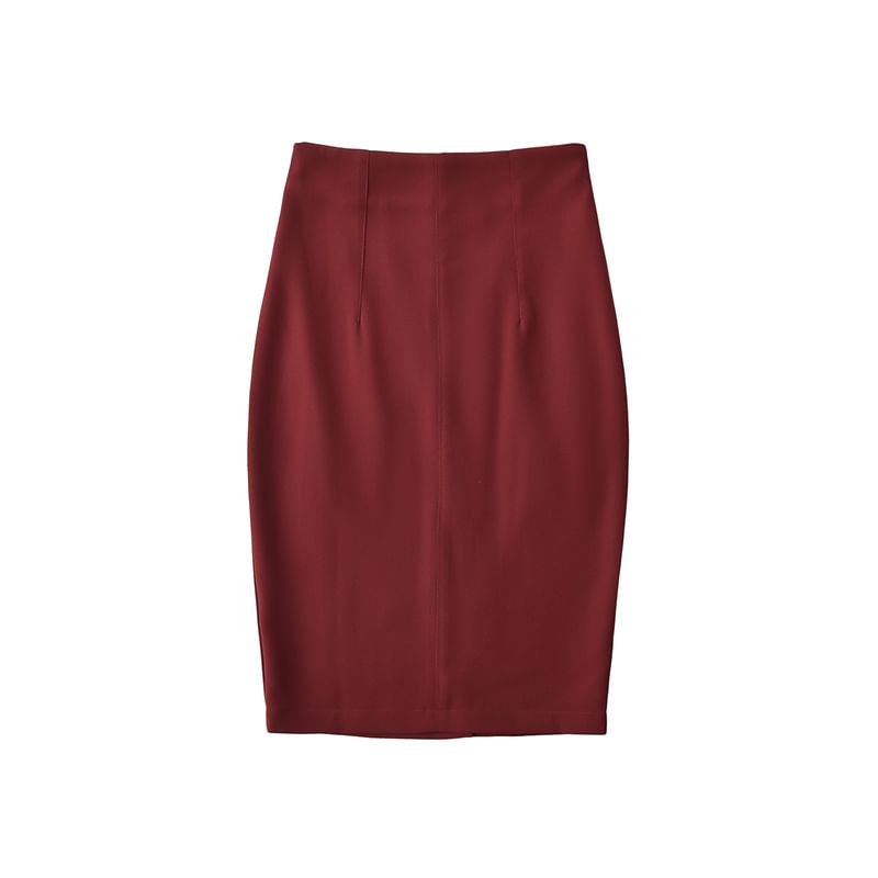 Elevated Waist Solid Pencil Skirt - Mini Length
