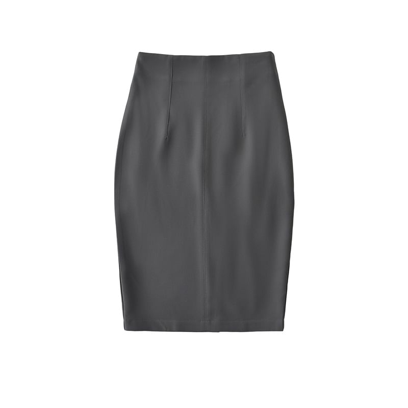 Elevated Waist Solid Pencil Skirt - Mini Length