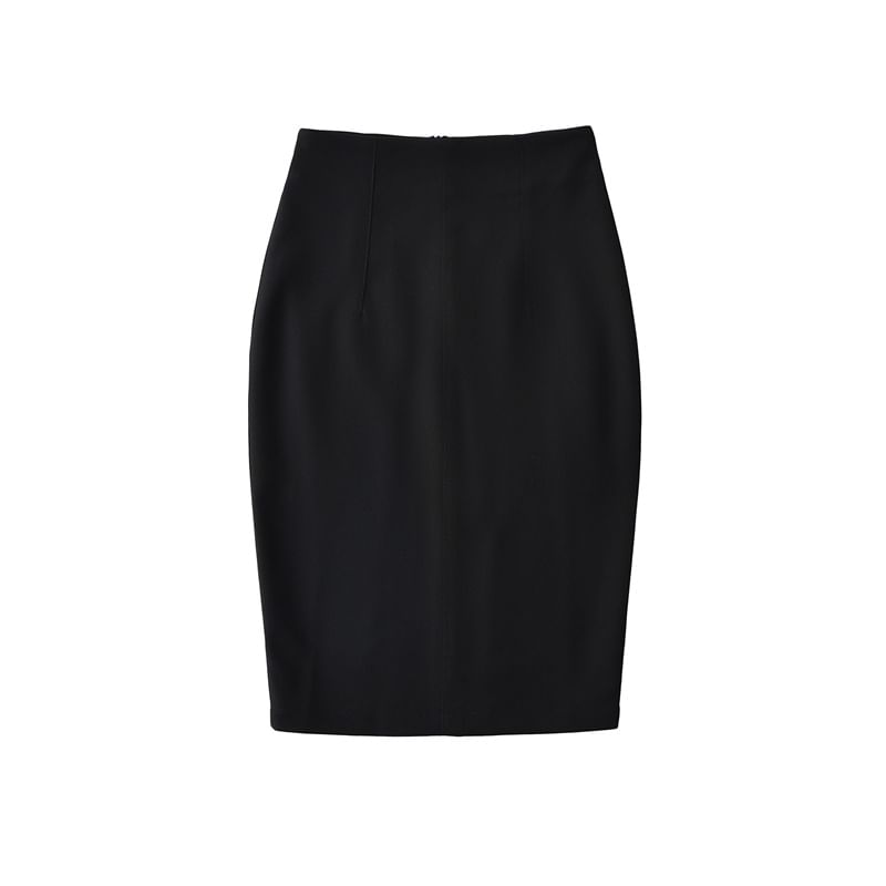Elevated Waist Solid Pencil Skirt - Mini Length