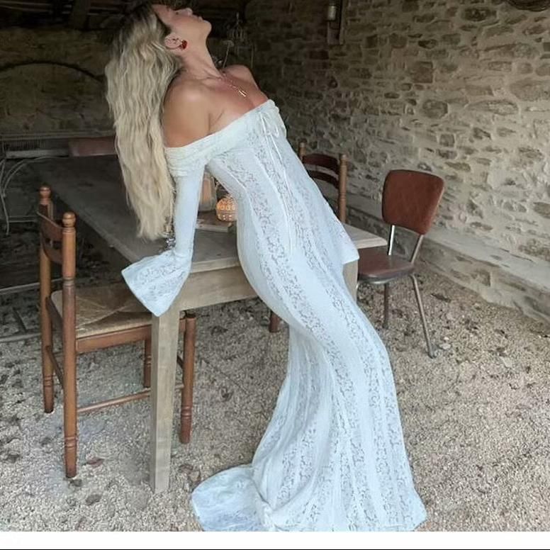 / Gown Shoulder The Bodycon Sheath Lace Evening Mini Dress Off Sleeve Long