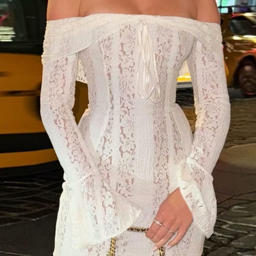/ Gown Shoulder The Bodycon Sheath Lace Evening Mini Dress Off Sleeve Long