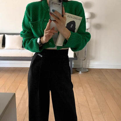 Crop Round Neck Plain Cardigan