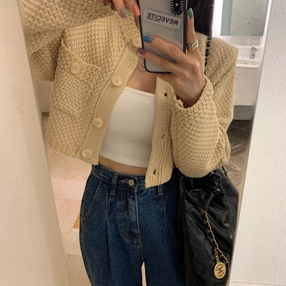 Crop Round Neck Plain Cardigan