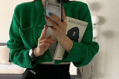 Crop Round Neck Plain Cardigan
