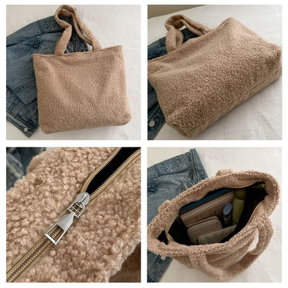 Plain Faux Shearling Tote Bag