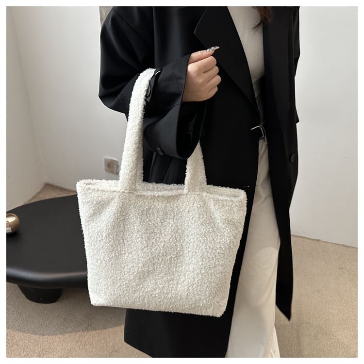 Plain Faux Shearling Tote Bag