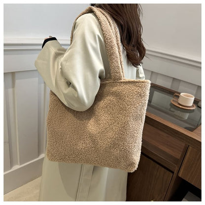 Plain Faux Shearling Tote Bag