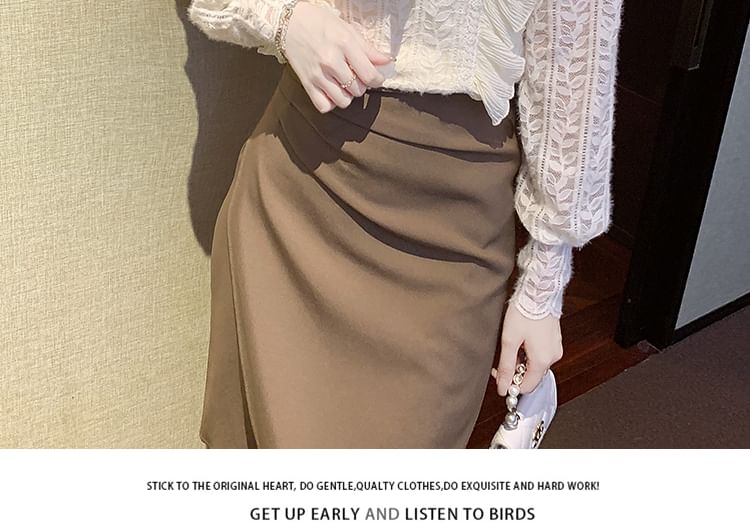 Tie-Neck Lace Blouse with Long Sleeves