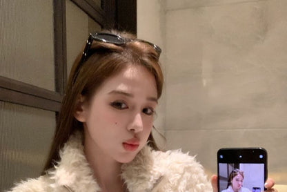 Fluffy Floral Zip Jacket / High Rise Faux Leather Wide Leg Pants