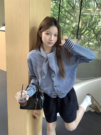 Striped Shawl Collar Button Front Jacket