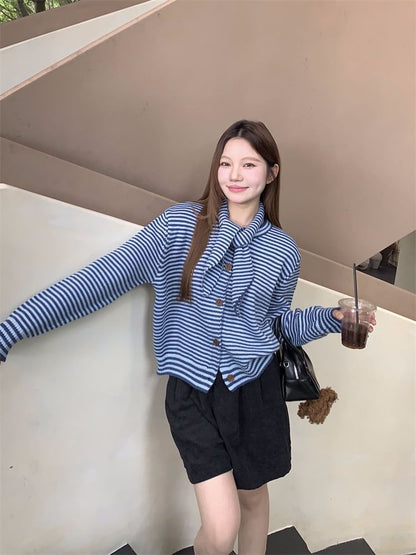 Striped Shawl Collar Button Front Jacket