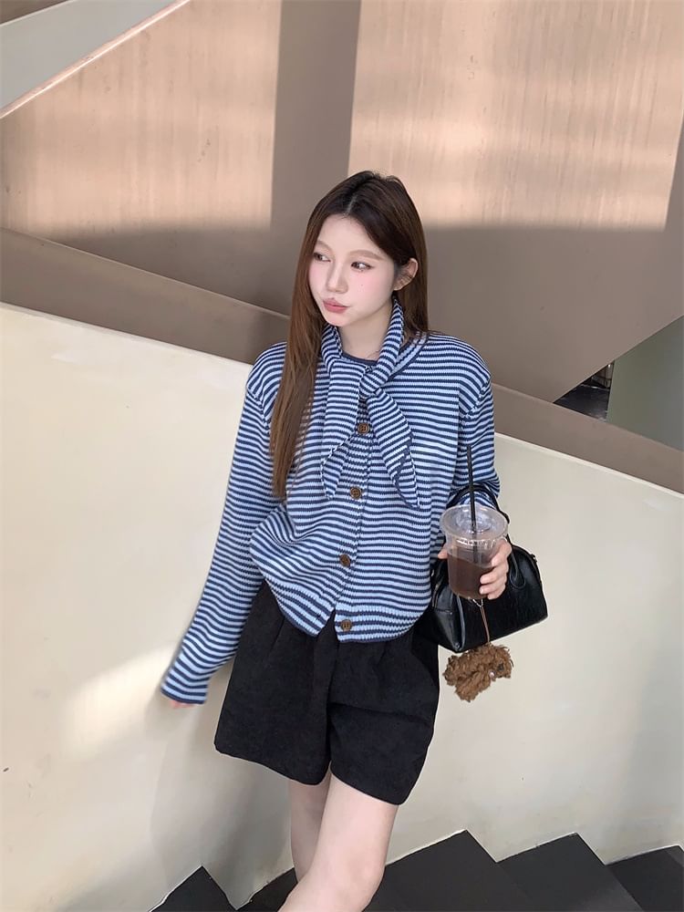 Striped Shawl Collar Button Front Jacket