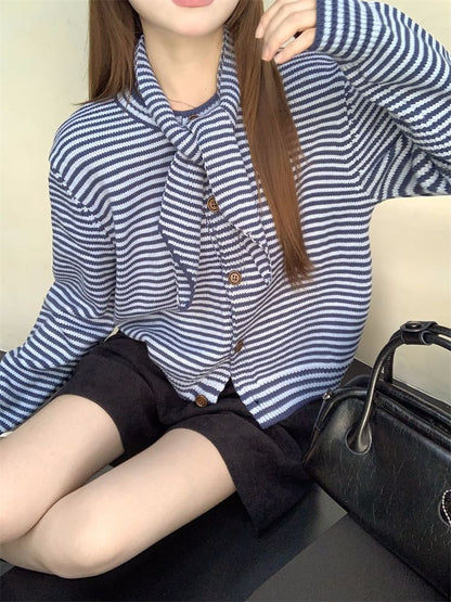 Striped Shawl Collar Button Front Jacket