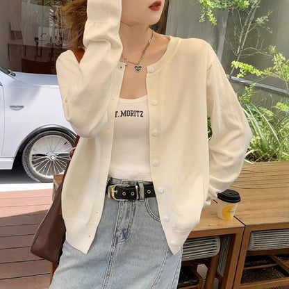 Round Neck Plain Button Cardigan