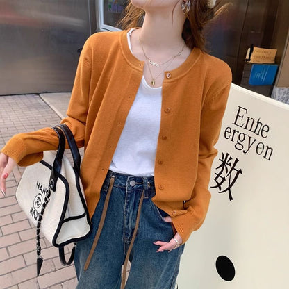 Round Neck Plain Button Cardigan