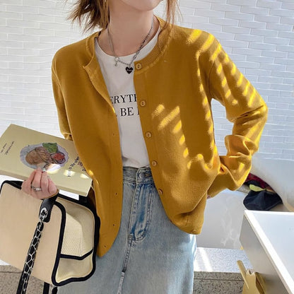 Round Neck Plain Button Cardigan