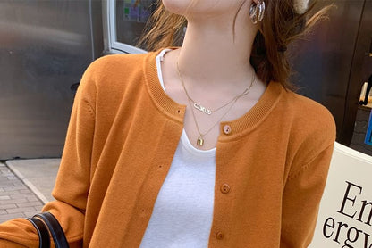 Round Neck Plain Button Cardigan