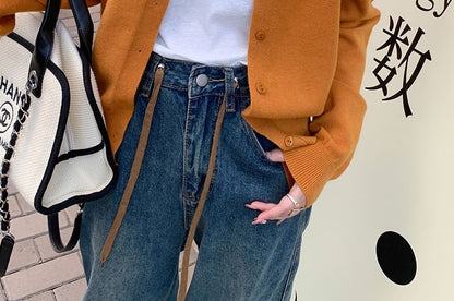 Round Neck Plain Button Cardigan