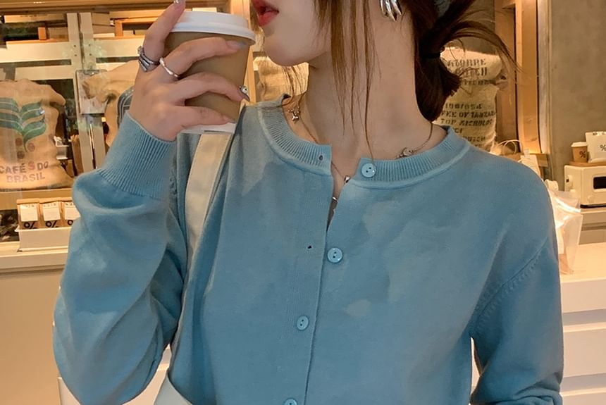 Round Neck Plain Button Cardigan