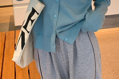 Round Neck Plain Button Cardigan