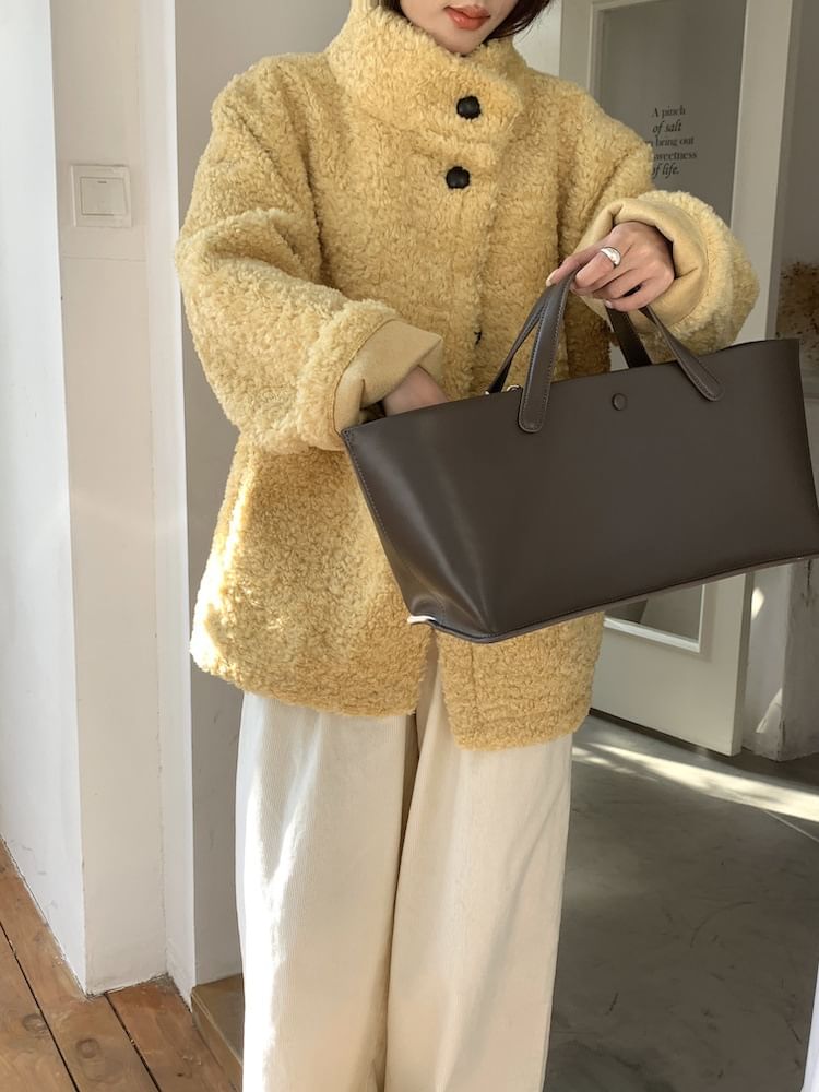 Plain Fluffy Button-Up Jacket