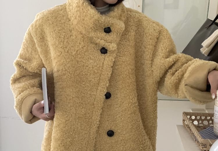Plain Fluffy Button-Up Jacket