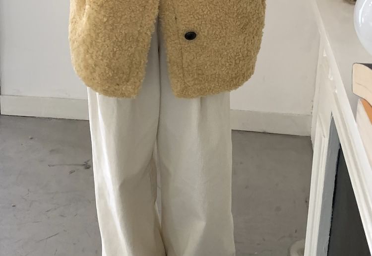 Plain Fluffy Button-Up Jacket