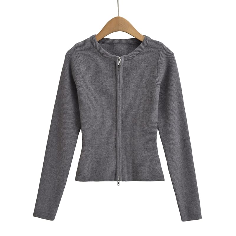 Round Neck Zip-Front Cardigan