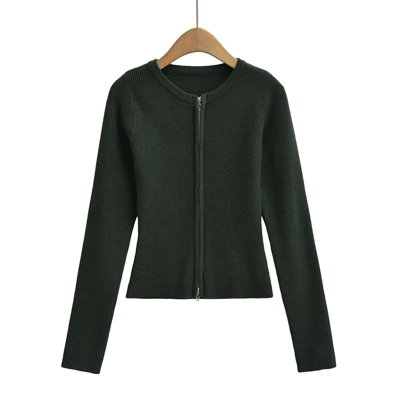Round Neck Zip-Front Cardigan