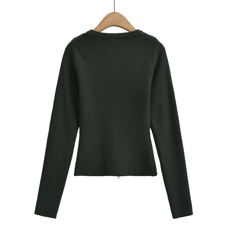 Round Neck Zip-Front Cardigan