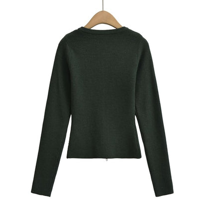 Round Neck Zip-Front Cardigan