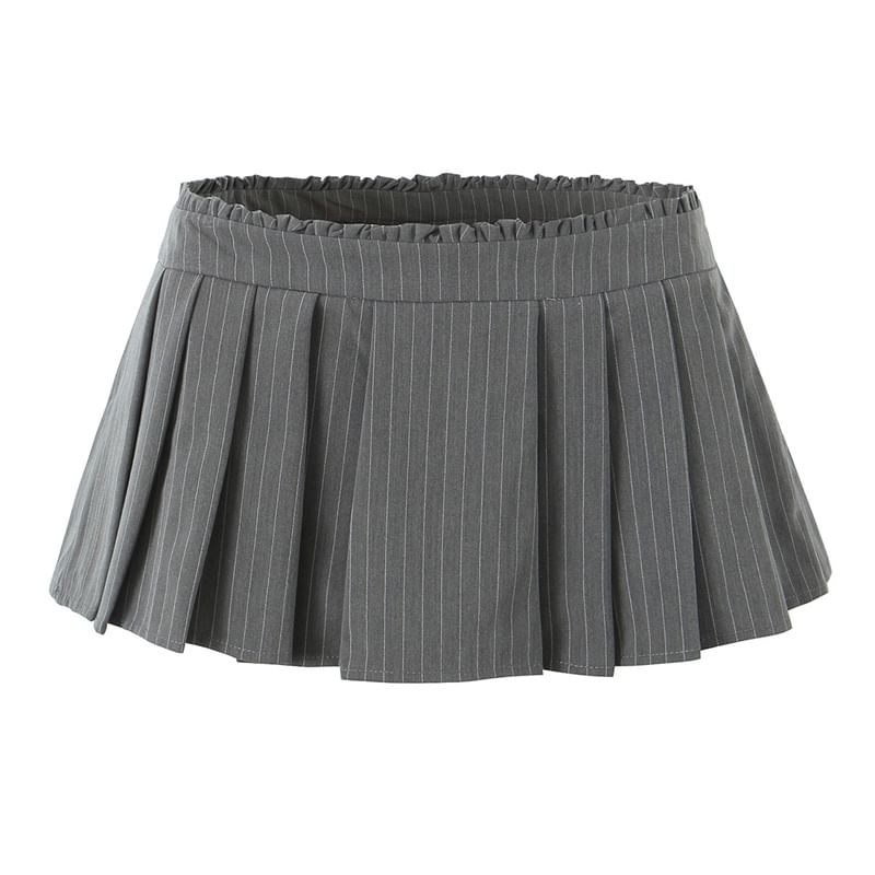 Mid Rise Striped Pleated Flared Mini Skirt