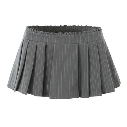 Mid Rise Striped Pleated Flared Mini Skirt