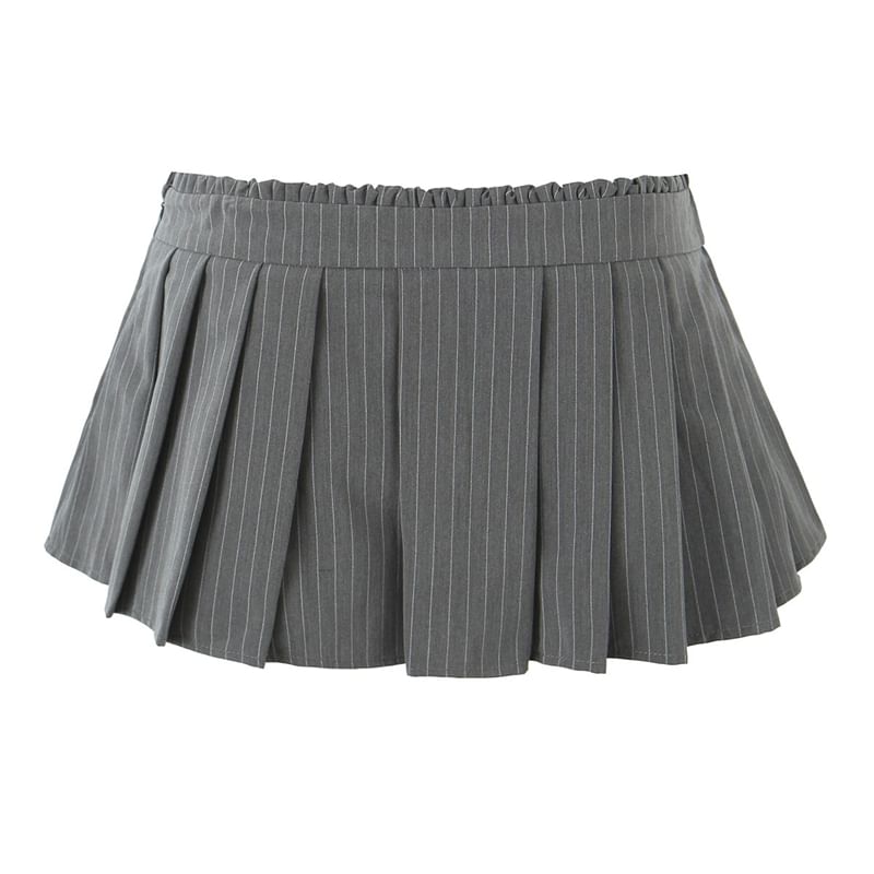 Mid Rise Striped Pleated Flared Mini Skirt