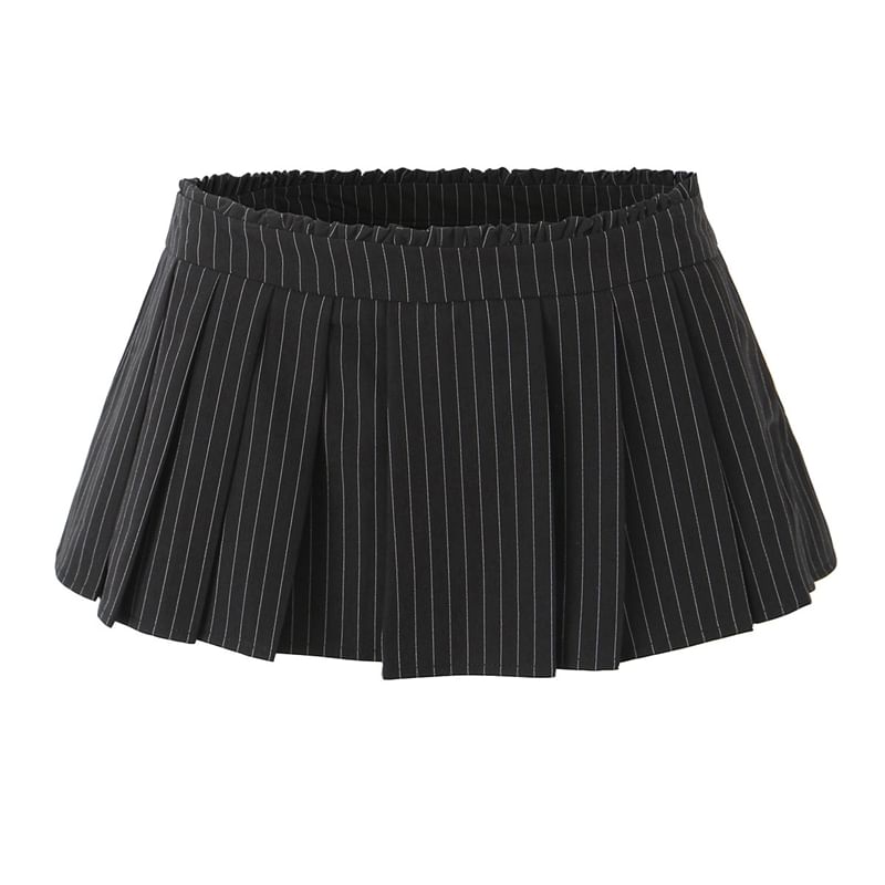 Mid Rise Striped Pleated Flared Mini Skirt